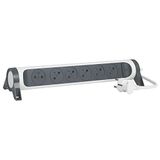 LEGRAND - Draaibare stekkerdoos met led-schakelaar - 6 stopcontacten oppervlak met aarde - kabel 1,5 m - wit en donkergrijs
