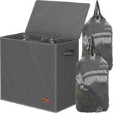 Simple Houseware Dubbele wasmand met deksel en afneembare waszakken, donkergrijs