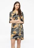 s.Oliver Jurk met zebraprint en ceintuur, lange mouw, klassieke kraag, zandsteen