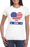Bellatio Decorations Shoppartners Bv Amerika/ USA t-shirt - met hartjes vlag print - wit - voor dames - korte mouwen - landen supporters XS