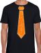 Bellatio Decorations Verkleed shirt heren - stropdas glitter oranje - zwart - carnaval - foute party M