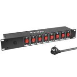 Ibiza - LC806S-DE - 19' inbouw stekkerdoos 8-voudig met speciale schakelaars - zwarte aluminiumlegering - 8 Schuko-uitgangen