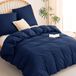 TRANKIELO® Dekbedovertrek 200x200 cm avec 2 taies d'oreiller 80x80 cm - 100% microfibre - Bleu marine - 3 pièces
