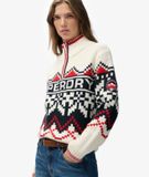 Superdry Intarsia Trui met Halve Rits Dames L Dusty Ecru Multi