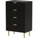 Commode 4 tiroirs commode chambre meuble de rangement moderne avec poignées et pieds dorés, dim. 60 x 40 x 96 cm, noir