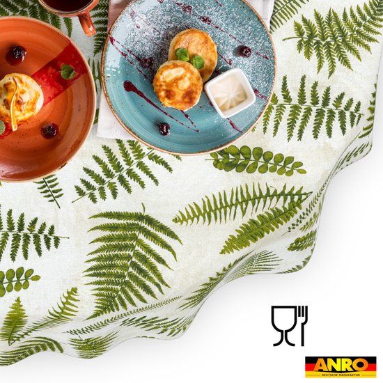 ANRO Tafelkleed Beige damast Groen Ovaal 240x140cm Rechte rand Afwasbaar Waterafstotend