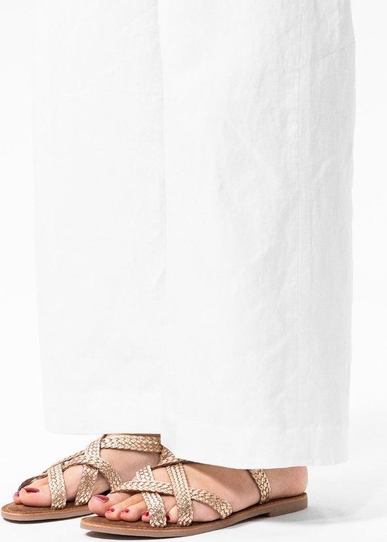 Manfield Dames Gevlochten Gouden Sandalen Maat 36