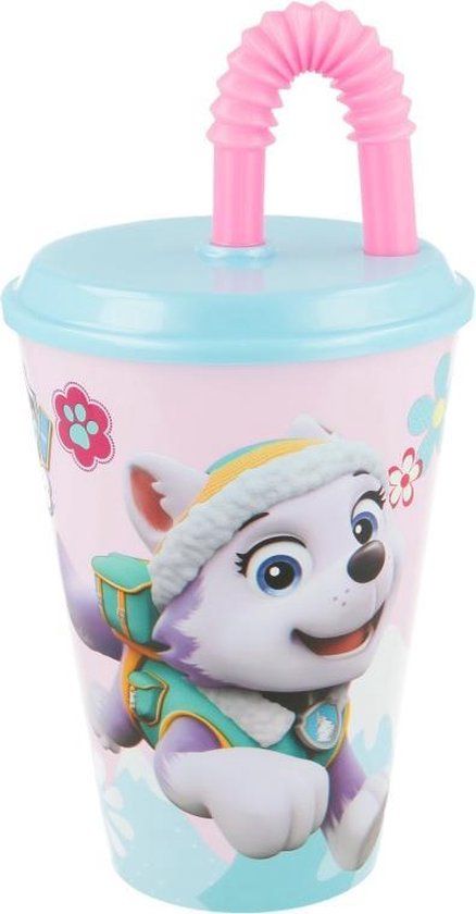 4KidsOnly PAW Patrol Drinkbeker met rietje - 430ml - Roze/Lichtblauw
