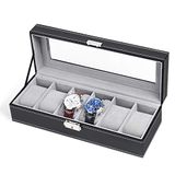 NEX 6 Slots Horloge Box Organizer voor Mannen, Zwarte Horloge Houder Stand Display Opbergkoffer