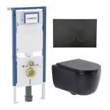 Geberit QeramiQ Dely Swirl Toiletset - 36.3x51.7cm - Geberit UP720 Duofix Sigma inbouwreservoir - slim zitting - bedieningsplaat mat zwart - ronde knoppen - mat zwart