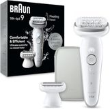 Braun Silk·épil 9 9-041 Epilator met draaibare kop voor eenvoudige ontharing, gebruik droog en nat, zachte huid, duurzaam, inclusief epileeropzetstuk en trimmerkam, zilver