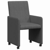 vidaXL Eetkamerstoelen met wieltjes 2 stuks katoenen stof donkergrijs