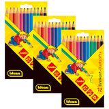 Idena 90273 - Jumbo kleurpotloden met 5 mm dikke stift in 12 kleuren, 3 pakjes van 12 houtvrije kleurpotloden ergonomische driehoekige vorm, verpakt kartonnen doosje