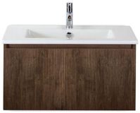 BES LED Frozen 3D Badmeubelset 80 cm - Greeplijst in Kleur - Dark Oak - Keramische Wastafel Wit 1 Kraangat