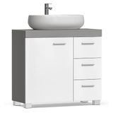 VASAGLE Wastafelonderkast met 3 laden en 1 deur, verstelbaar rek | Badkamerkast, opbergkast, 70 x 30 x 63,8 cm, grijs en wit, collectie CUSTOS BBK503T49
