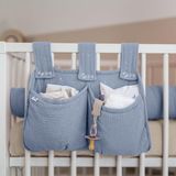 LILIMAUS Bed organizer voor kinderbed met gouden details - hangend bedtasje met 2 vakken - mousseline katoen - blauw