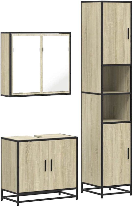 vidaXL 3-delige Badkamermeubelset bewerkt hout sonoma eikenkleurig