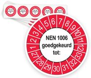 Merkloos / Sans marque Ricard Keuringsstickers NEN 1006 2027 | 50 stuks, Ø 35 mm | Buiten Rood