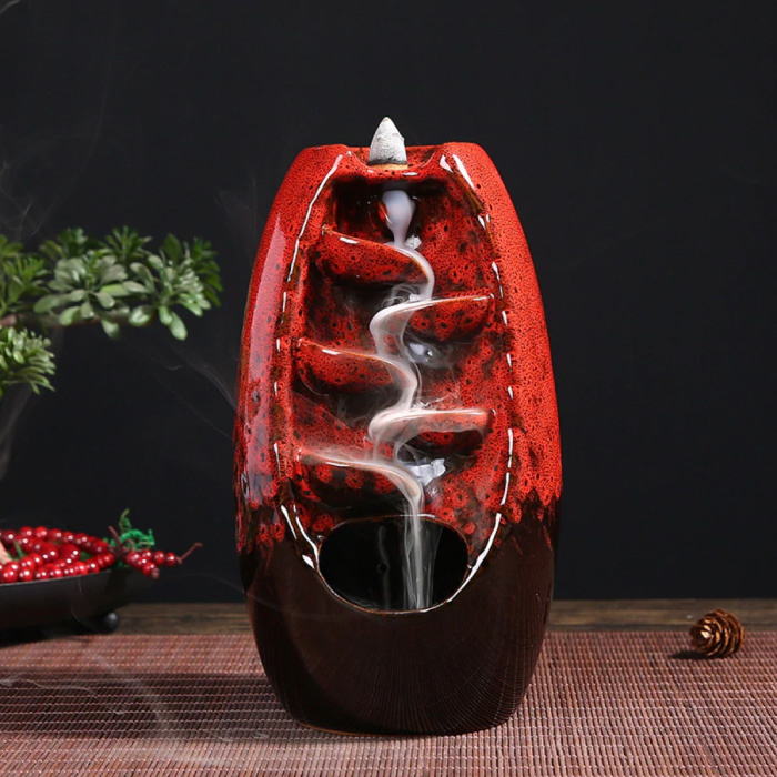 Minideal Minideal Aromatherapie Sier Wierookbrander Waterval Terugstromen - Backflow Incense Burner Feng Shui Decor Ornament Rood