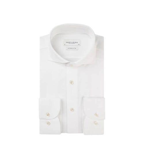 Profuomo Gebreid Slim Fit Strijkvrij Overhemd Wit