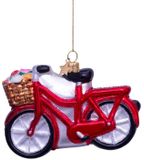 Vondels Boule de Noël en verre - Vélo avec fleurs 7cm Rouge