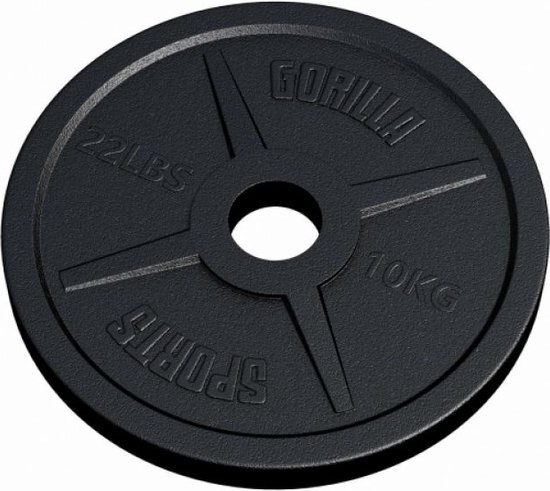 Gorilla Sports Gewichtsschijf - Olympisch - Halterschijf - 10 kg - Gietijzer Zwart - 50 mm