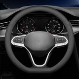 Carodi Nieuwste Nappa lederen auto stuurhoes, stijlvolle antislip lederen auto interieur 38 cm universeel (D-vorm, zwart)