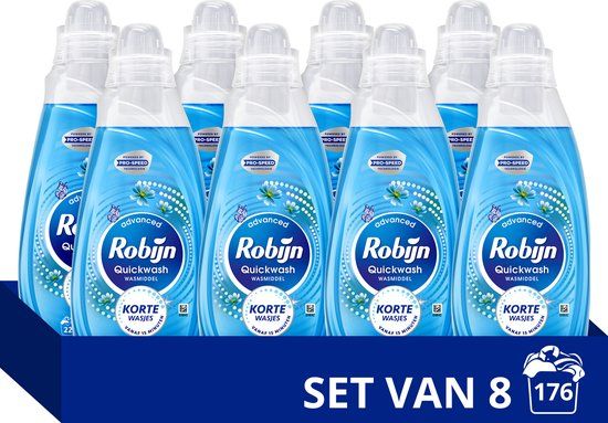 Robijn Advanced Quickwash Vloeibaar Wasmiddel - Morning Dew - voor korte wasprogramma's - 8 x 22 wasbeurten - Voordeelverpakking