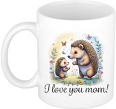 Bellatio Decorations Koffie/Thee Mok Mama - Wit - I Love You - Egeltjes - 300 ml