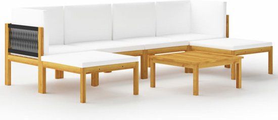 vidaXL 7-delige Tuinloungeset met kussens, crèmekleurig, acaciahout en touw