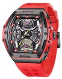 GELATU Montre pour homme Sport, mouvement mécanique automatique, bracelet en silicone, couleur rouge
