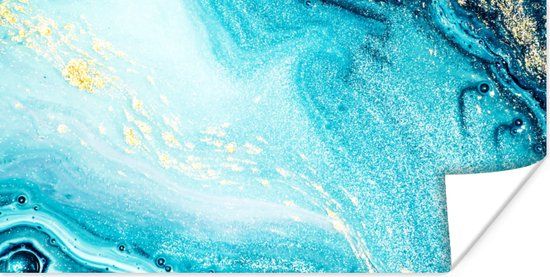 PosterMonkey Poster Marmerlook - Blauw - Goud - Luxe - Glitter - Marmer - 150x75 cm