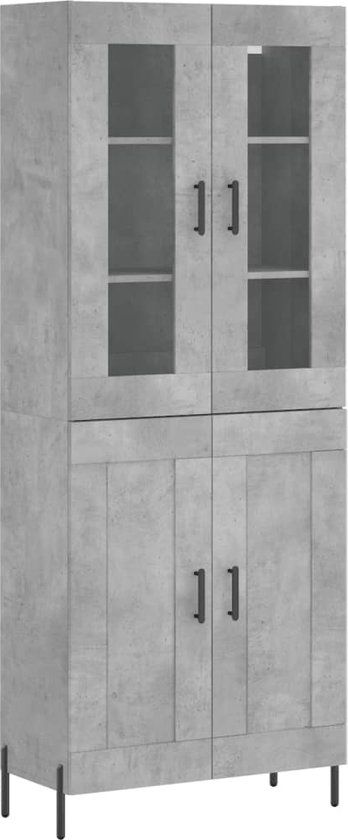 vidaXL Hoge kast bewerkt hout betongrijs 69,5x34x180 cm