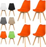 xDays Eetkamerstoelen Set van 4 Oranje – Scandinavisch Design – Kuipstoel met PP Zitting en PU Leer Zitkussen – Houten Poten – Ergonomisch – Eettafelstoel – Bureaustoel – Kaptafelstoel – 120 kg Draagvermogen – Lichtgewicht