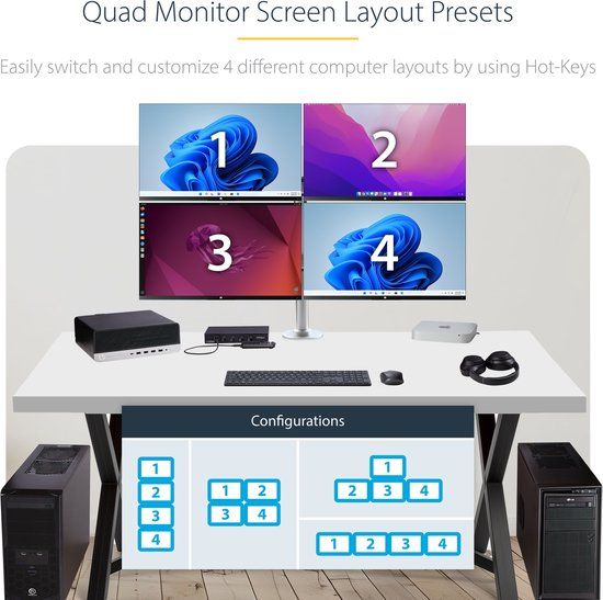 StarTech.com 4-Port KM Switch - USB Switch voor Toetsenbord/Muis, Audio, Randapparatuur delen voor 4 Computers