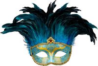 Widmann 04716 - Gravinmasker met edelsteen, glitter en veren, volwassen vrouw, Venetiaans carnaval, Braziliaans carnaval, blauwe kleur