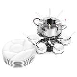 Fondueset Ribelli Fondueset 28-delige roestvrij staal met 6 vorken, lepels, borden, kaas- en vleesfondue-schalen voor 6 personen