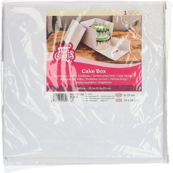 FunCakes Taartdoos Karton Vierkant Wit 25,5x25,5x25 cm - Cakedoos met Losse Deksel