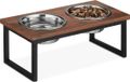 Relaxdays Hondenvoerbak op Standaard - 1000 ml - RVS - Mangohout