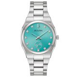 Bulova 96P243 Dames Polshorloge - Zilverkleurig Staal - Groene Wijzerplaat - Kwarts - 34mm