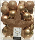 Decoris Kerstballen Set - 34-delig - Camel Bruin - Kunststof - Inclusief Piek