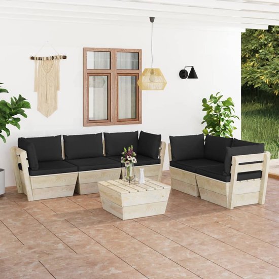 The Living Store Loungeset - Pallet - 6-delig - 60x60x65 cm - Zwart kussen