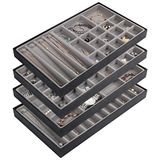 JackCubeDesign Stapelbaar lederen sieradendienblad oorbel ketting armband ring organizer display opbergdoos (set van 4, zwart, 40,6 x 24,4 x 4 cm) - MK212-1ABCD