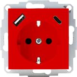 Kopp HK07 - geaard inbouwstopcontact, USB A/C, rood