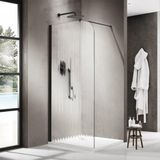FortiFura Galeria Inloopdouche - 90x200cm - Afgeronde Glaswand - Links - Ribbel Glas - Wandarm - Mat Zwart