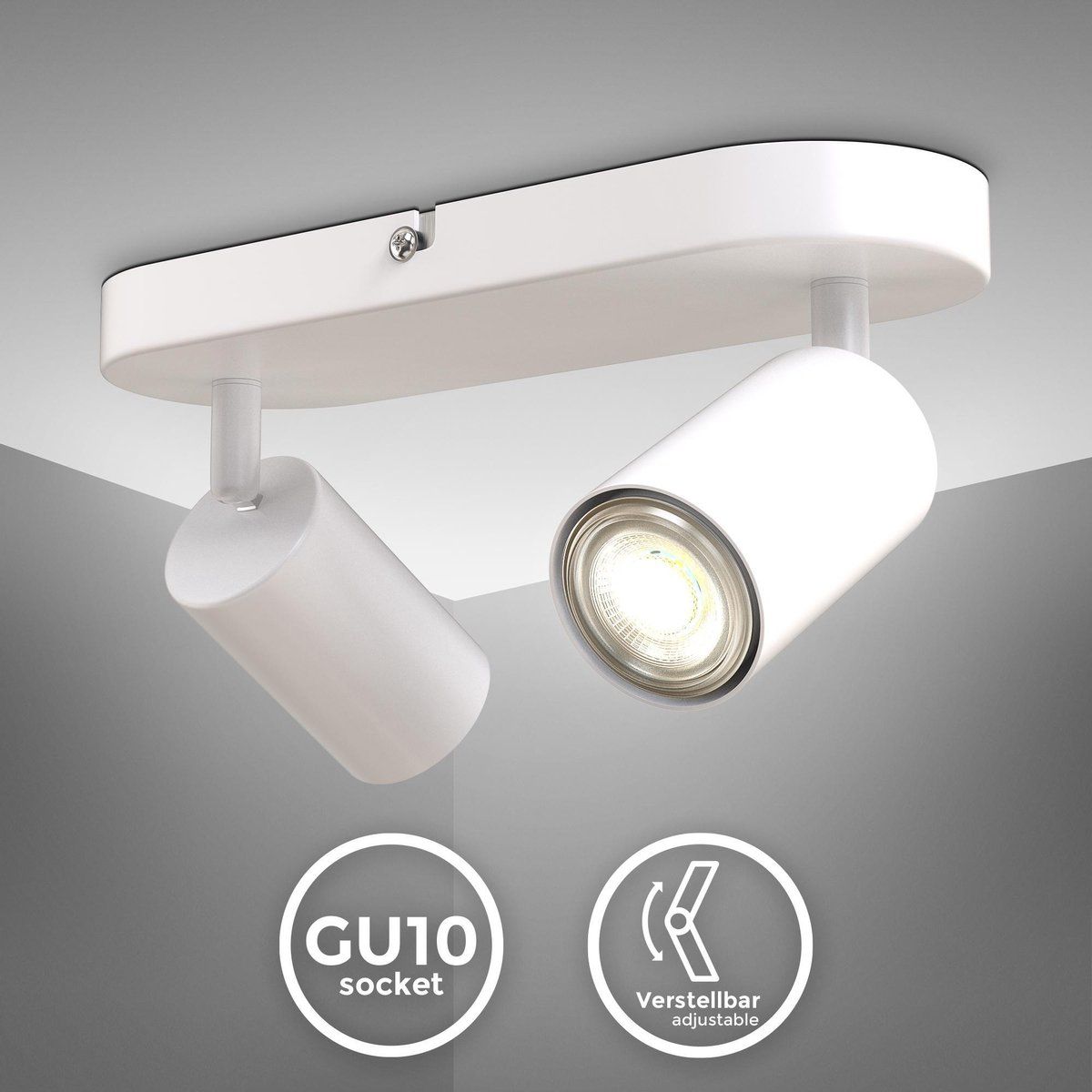 B.K.Licht Plafondlamp - Plafondspots - 2 Spots - Wit - Kantelbaar - GU10