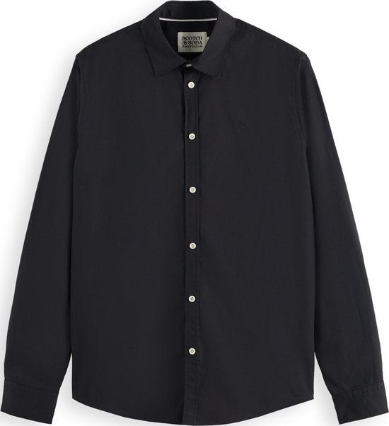 Scotch & Soda CORE - POPLIN SOLID Heren Overhemd - Zwart - Maat L - Mannen