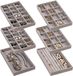 Frebeauty Sieraden Organizer Tray, Stapelbare Fluwelen Sieraden Trays, Lade-inzetstukken, Oorbellen Organizer voor Vrouwen Meisjes, Sieraden Opbergdoos voor Ringen, Oorknopjes, Set van 6 (Grijs)