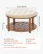 Merkloos Ronde salontafel - Met voetenbank/poef (2-in-1) - 81 x 81 x 47,6 cm - Massief houten opbergplank - Gestoffeerd - Voor woonkamer/slaapkamer - Linnen