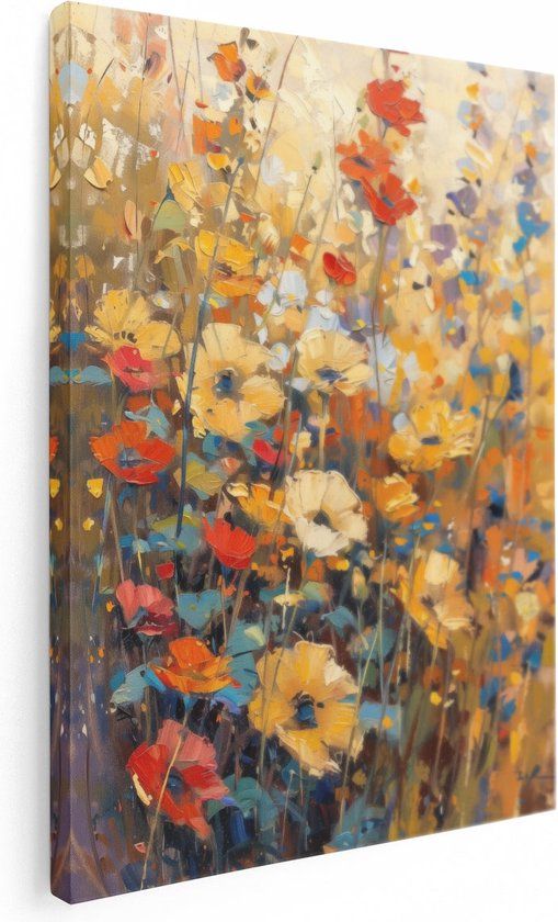 Artaza Canvas Schilderij Kunstwerk van Bloemen in een Veld - 60x80 - Muurdecoratie - Foto Op Canvas - Canvas Print
